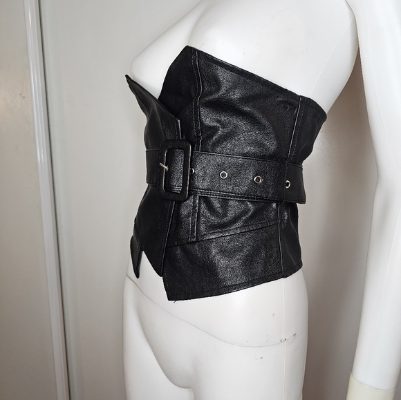 Womens Belted Faux Leather Corset Bustier Size S/M Sexy Clubwear - Picture 15 of 16